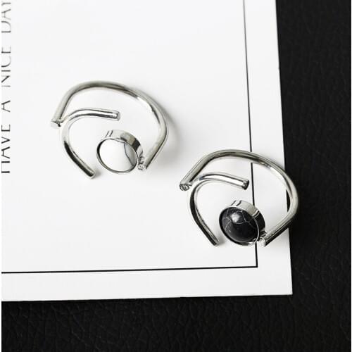 White Black Blue Cracked Figure Stone Ball Opening Adjustable Midi Rings Silver Plated Ring sets for Women