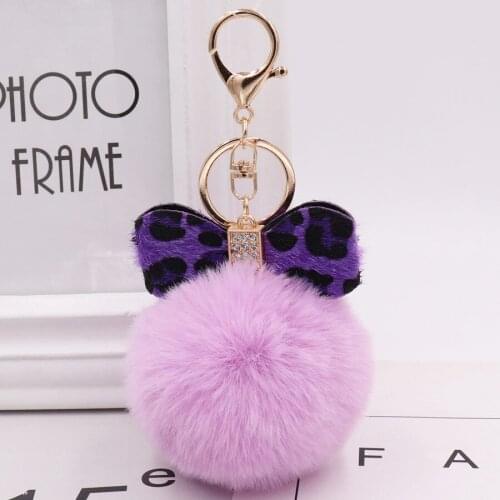 8cm Faux Rabbit Fur Ball Keychain Fur Pom Pom Keychains Leopard print Fluffy Keychain Porte Clef Porte Clef Pompom