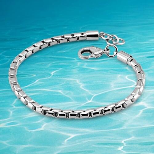 Box type Stylish Silverly plated Bali Foxtail Chain Bracelet for Men Double Link Chain Bracelets Male Jewelry 18CM