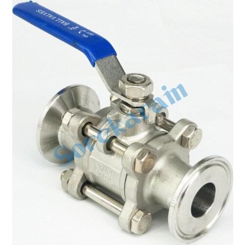 DN20 Fit 25mm Pipe OD 1.5" Tri Clamp Ferrule OD 50.5mm 304 Stainless Steel 3-Piece Type Sanitory Ferrule Ball Valve