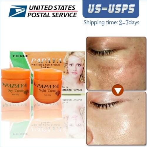 2Pcs/Set Day Cream +Night Cream Papaya Whitening Face Cream Anti Freckle Improve Dark Skin Refreshing Face Psoriasis Skin Care