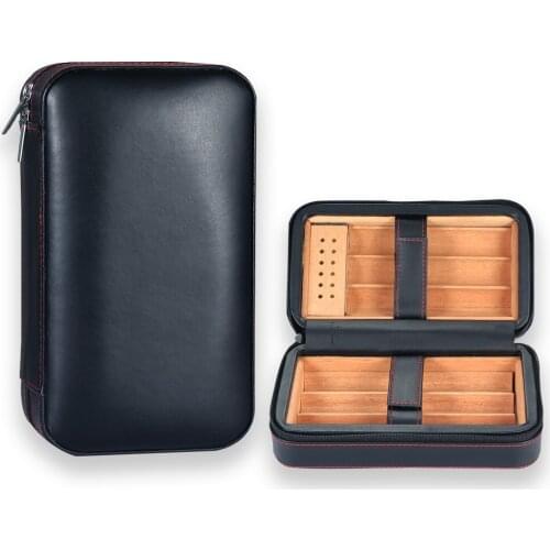 GALINER Cedar Wood Cigar Humidor Box Travel Leather Cigar Case Portable Business Bag Fit 6 Cigars Holder Smoking Accessories