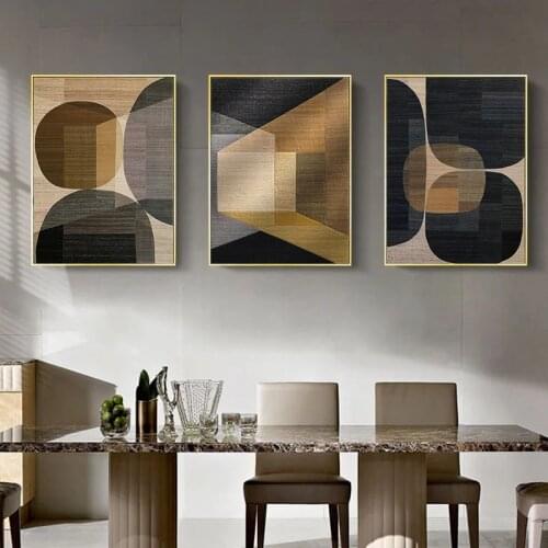 Geometric Poster Morden Brown Wall Art Abstract Light Luxury Canvas Print Paintings Brown Pictures for Living Room Decor Art