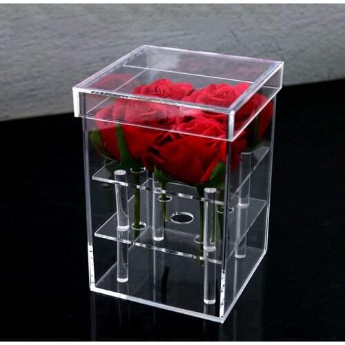 New Clear Acrylic 4 Holes Flower Box Valentines Day Rose Gift Box Waterproof Acrylic Storage Box With Cover Wholesale