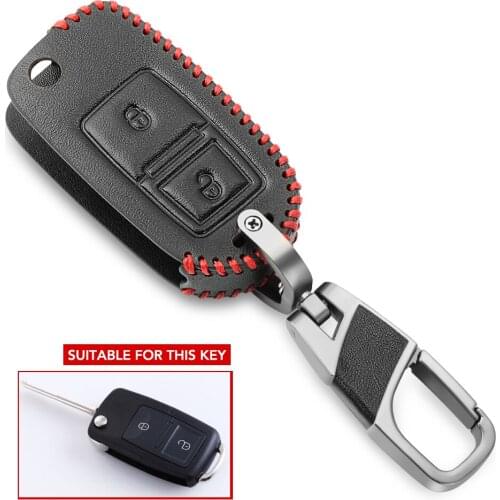 2 Button Leather Key Case Fob Cover Shell For Vw MK4 Seat Altea Alhambra Ibiza Polo Golf 4 5 6 Transporter Amarok Sharan