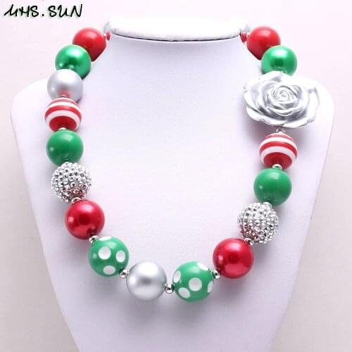 MHS.SUN 1PC Fashion Baby Flower Beaded Necklace Kids Girl Chain Necklace Chrismtas Jewelry Handmade Chunky Bubblegum Necklace