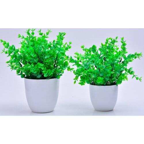Mini Bonsai Fake Plants Natural Shower Room Decoration Simple For Office Desk Realistic With Plastic Pots Artificial Grass