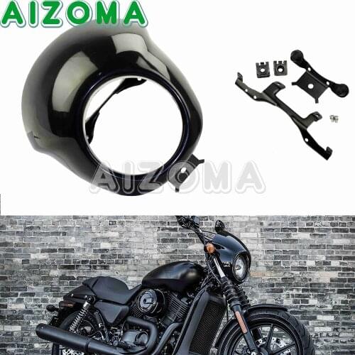 Motorcycle Black 5-3/4" Headlight Fairing 5.75" Head Lamp Mask Front Cowl Fork Mount For Harley Street XG 500 XG750 2014-2016