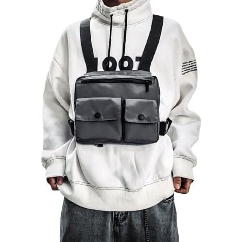 Men Tactical Shoulder Bags Functional Waist Packs Adjustable Pockets Street Hip Hop Chest Vest Pack