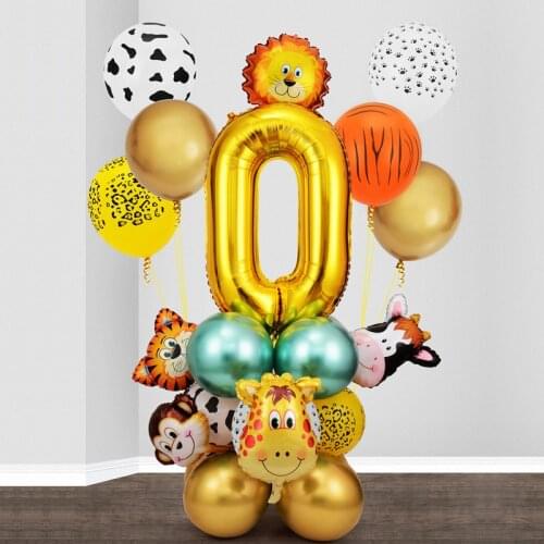 26pcs Jungle Animal Balloons Set Chrome Metallic Latex Balloon 32inch Gold Number Globos Kids Birthday Party Baby Shower Decor