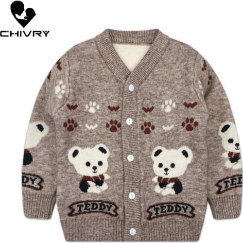 New 2020 Kids Children Cardigan Sweater Autumn Winter Boys Girls Cartoon Bear V-neck Button Knitted Sweaters Tops Clothing