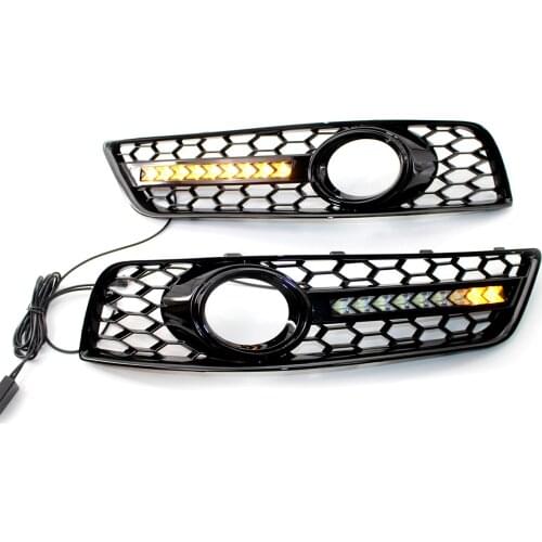 A Pair Honeycomb Bumper Fog Light Grill Grille with LED DRL Replacement For Audi A3 8P 2009-13