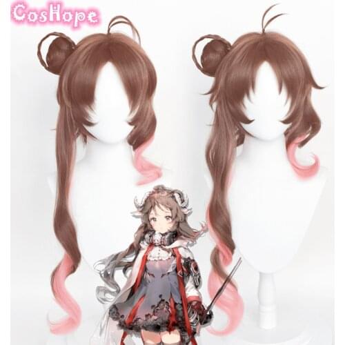 Arknights Eyjafjalla Wig 88cm Curly Hair Brown Pink Mixed Wig Cosplay Anime Cosplay Wigs Heat Resistant Synthetic Wigs Hair