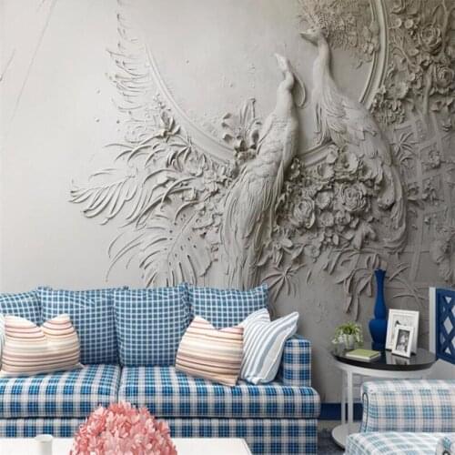 Custom Mural Wallpaper 3D Relief Peacock TV Sofa Background Wall Painting