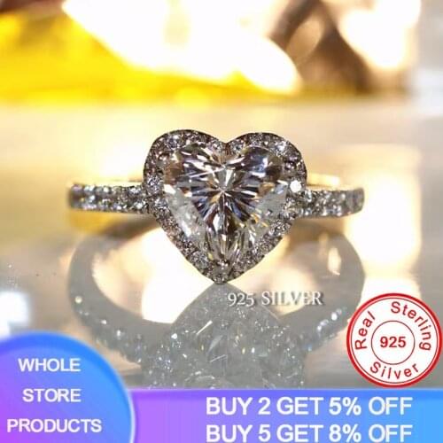 With S925 Stamp Whole all in Silver Rings Women Heart Cubic Zirconia Ring Elegant Engagement Propose Bridal Jewelry Loves Gift
