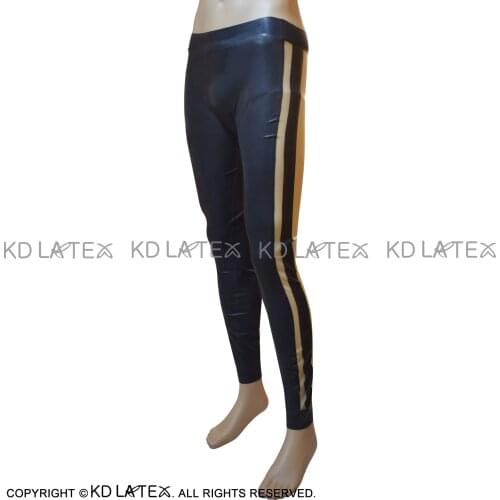 Black With Transparent Trims At Two Side Sexy Latex Leggings Stripes Rubber Pants Trousers Bottoms CK-0077
