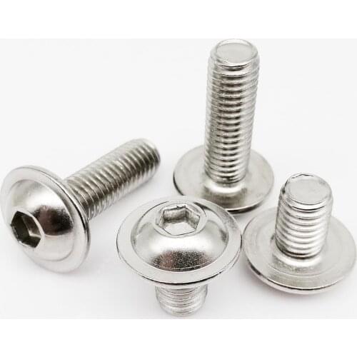 1/50pcs M3 M4 M5 M6 M8 ISO7380.2 304 Stainless Steel Hex Hexagon Socket Round Button Flange Head With Washer Collar Screw Bolt