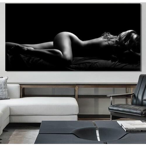 Modern Black Portrait Posters and Prints Wall Art Canvas Painting Sexy Body Nude Women Painting for Living Room Home Wall Decor