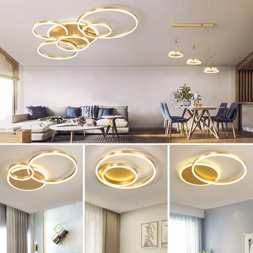 Gold White Modern LED Chandelier Lighting For Decorative Living Study Room Dimmable Indoor Lamps Parlor Foyer Lustres Luminaire