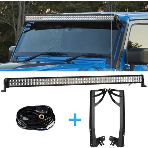 300W 52 Inch Offroad LED Light Bar DRL + Mounting Bracket + Wiring Harness for Jeep Wrangler JK 2007-2017 Headlight Fog Light