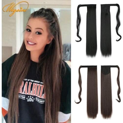 WIGSIN Synthetic 22Inch Long Straight Ponytail Wrap Around Clip in Hair Extensions Heat Resistant Blond Fake Hair for Women