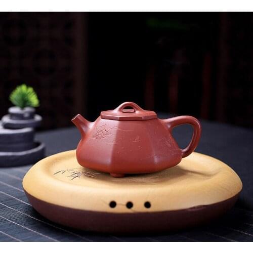 Yixing Zisha Six square, stone dipper pot Handmade teapot Raw ore Dahongpao household kung fu teapot 150 ml