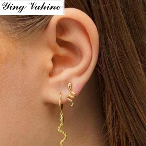 Ying Vahine Womens Punk Style Animal Snake Earring 100% 925 Sterling Silver Snakelike Stud Earrings for Women Jewelry Best Gift