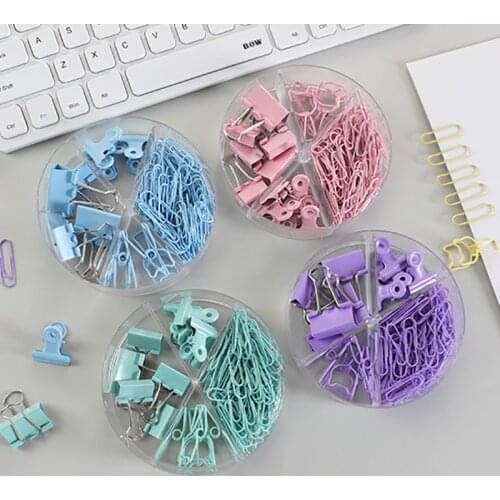 1Box Paper Clip School Office Storage Push Pin Binder Clip Set Long Tail Clip Multi-function Metal Colorful