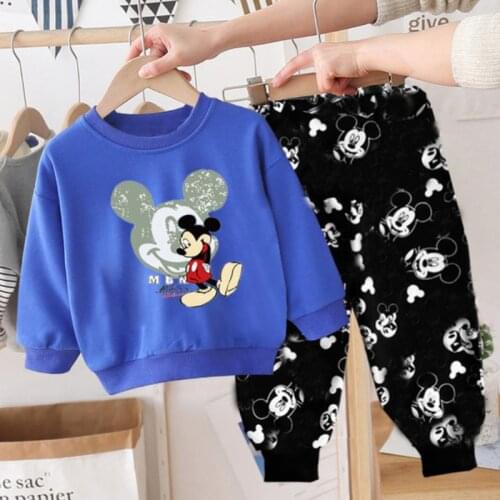 2pcs/set 2021 Disney Mickey Mouse Baby Cartoon Cotton Suit Childrens Longsleeve T-shirt+pants Baby Boys Girls Outfits Clothes
