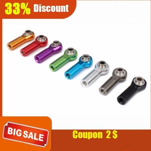 2PCS M4 4mm Thread 25mm Length Link Rod End Ball Head Holder Tie Rod End 3mm Hole Aluminum For RC Hobby Model Car Hop-Up Parts