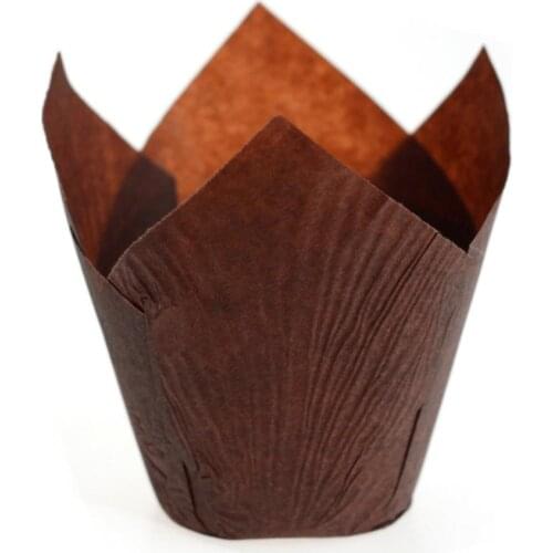 200Pcs/lot Professional Tulip Pattern Large Muffin Paper Cupcake Cake Cases Wraps Chocolate Brown