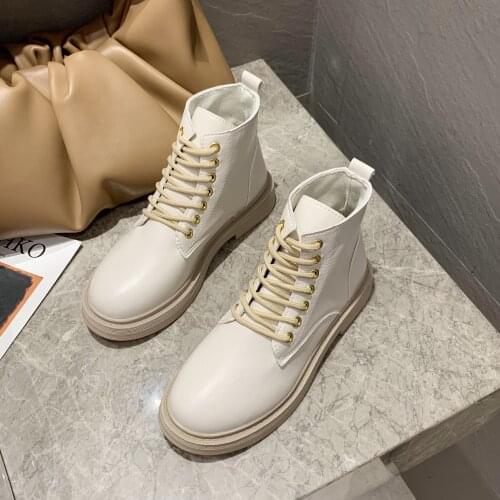 2020 Ankle Boots Women Platform Black Leather Boots Female Autumn Gothic Shoes Beige Leather Punk Ankle Boots for Women