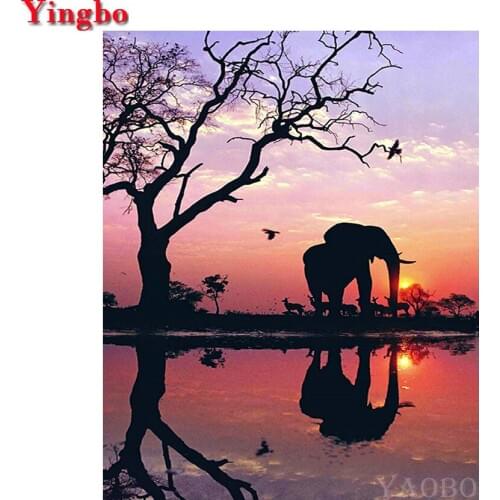 3D DIY Diamond Painting Cross Stitch Africa elephant Needlework Diamond Embroidery Crystal Full Diamond Mosaic Sunset landscape