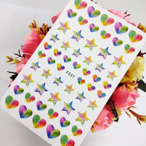 3D Nail Sticker Sliders Foil Design Watercolor Love Heart Colorful Stars Nail Art Decoraciones Manicure Accesorios Tips