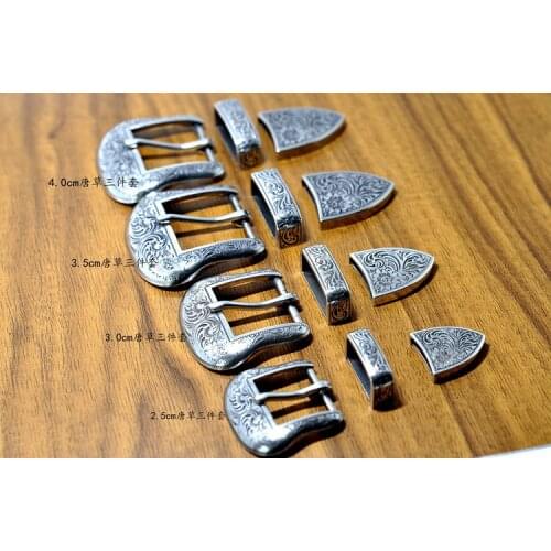 4 size vintage carve pattern beautiful metal women men DIY leather craft belt buckle set antique silver color 3pcs parts/set