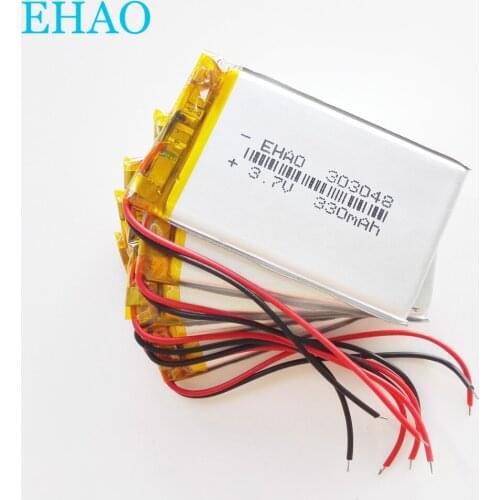 Lot 5 pcs 3.7V 330mAh Lithium Polymer LiPo Rechargeable Battery 303048 power For Mp3 GPS bluetooth headset smart watch