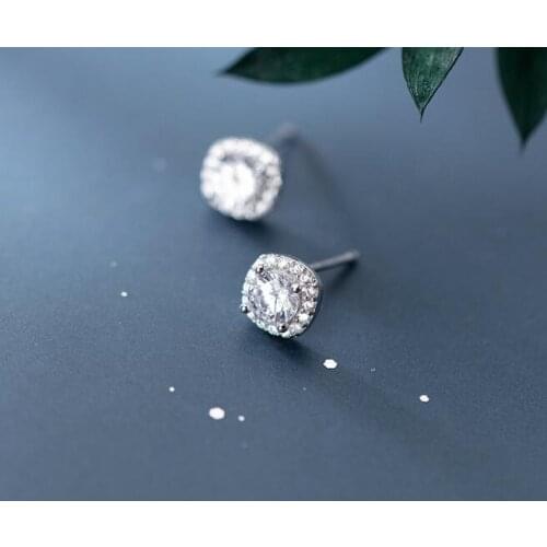 7mm Real. 925 Sterling Silver fine jewelry Zirconia AAA+ Square stud Earrings GTLE2772