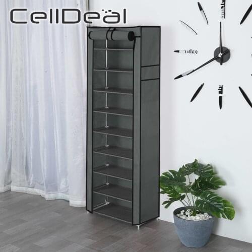 9 Tiers Portable Shoes Rack Non-woven Fabrics Steel Stackable Storage Shoe Rack Dust Proof Cabinet Organizer Shoe Storage