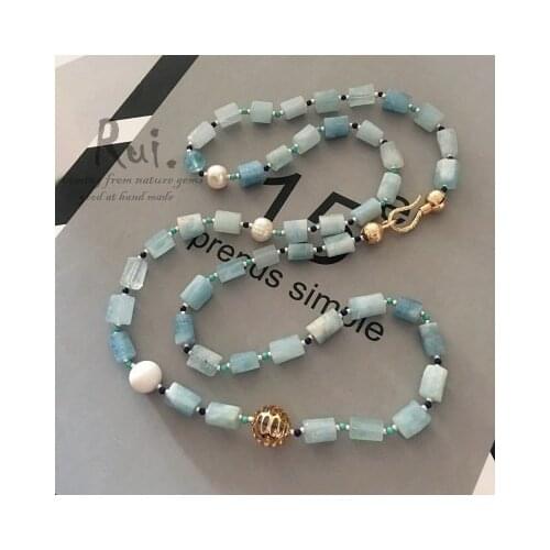 Aquamarine/kunzite pillar baroque and pearl longnecklace wholesale beads nature FPPJ