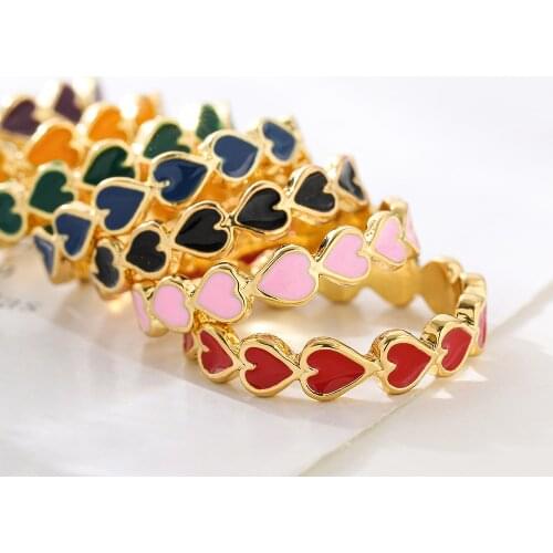 Bohemia Colorful Love Heart Enamel Rings for Women Fashion Dripping Oil Gold Metal Finger Stacked Rings Wedding Jewelry Gifts