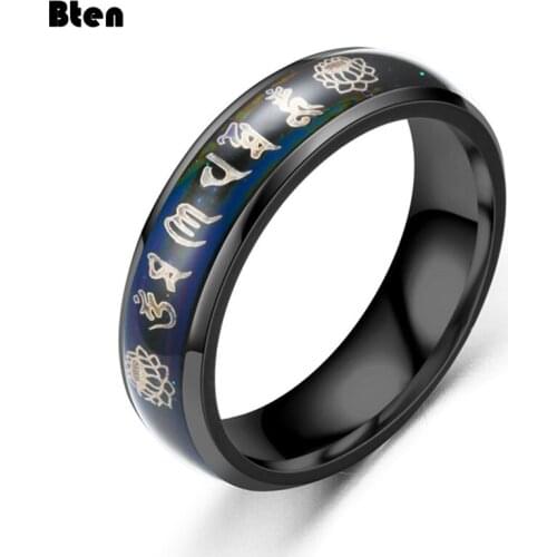Bten Tibetan Buddhist God of Wealth Mantra Ring for Men Boy Stainless Steel Spinner Rings Religion Lucky Male Jewelry