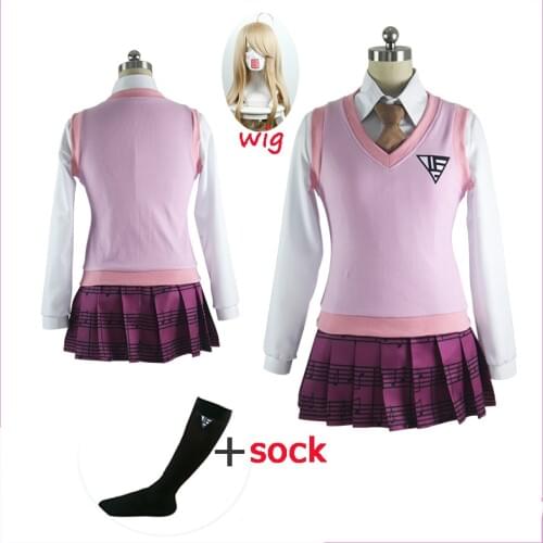 2019 Danganronpa V3: Killing Harmony Akamatsu Kaede JK School Uniform Shirt Sweater Skirt Outfit Games Cosplay Costumes and wig