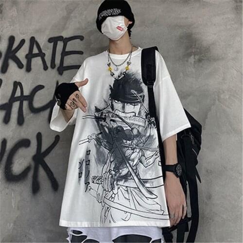 Cool White Hip Hop Luffy Tshirt Streetwear Men Women Japanese Cool Punk Oversized Tops Men Summer Half Sleeve One Piece T Shirt