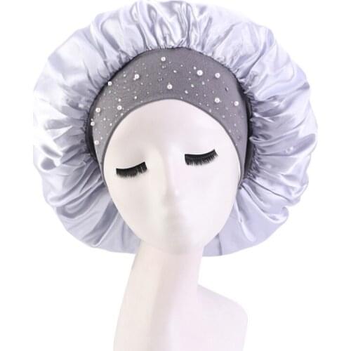 Hot Sale Elastic Hair Cap For Sleeping Night Hat Large Satin Round Women Haircare Bonnet HeadCover Hijab Headband Hair Band