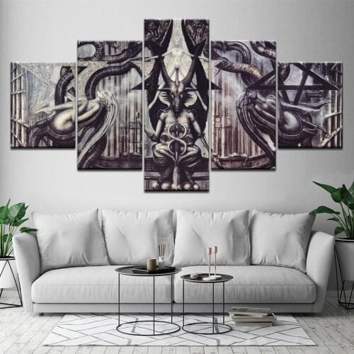 HD Print 5 pcs Modular alien totem art canvas painting modern home decor wall art picture print for living room decor artwork