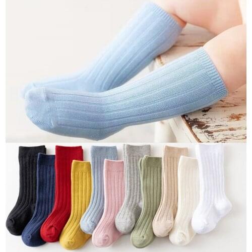 Infant Baby Girls Boys Cotton Socks Hand-Stitched Kids Knee High Socks Plain Spanish Style Toddler Newborn Sock For 0-4 Years