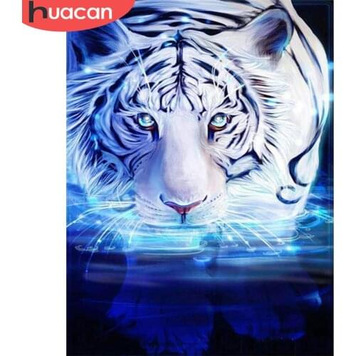 HUACAN 5D Diamond Painting Tiger Full Square Round Drill Needlework Art Diamond Mosaic Animal Craft Kit Living Room Decoration