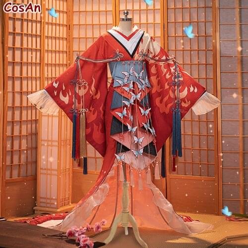 Game Onmyoji SSR Shiranui Cosplay Costume DieBuShaoHua Elegant Red Kimono Formal Dress Activity Party Role Play Clothing S-L