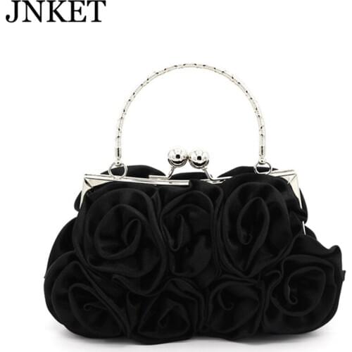 JNKET Fashion Rose Flower Pattern Womens Evening Bag Ladies Clutch Bag Bridal Handbag Dinner Party Handbag