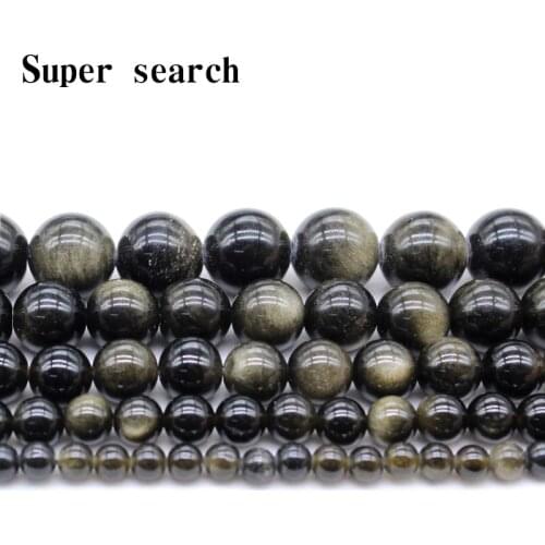 Natural Stone Gold Obsidian Round Strand Beads 4 6 8 10 12MM Fit Diy Brads For Charms Bracelet Necklace Making Mens Bracelet